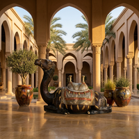 Life-Size Seated Camel Sculpture — Hand-Decorated with Silver & Gold Ceremonial Saddle