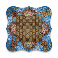 Khatam & Hand-Painted Lacquer Chess Board — Cobalt Blue Floral Border with Shaped Edge, Board Only