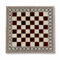 Wood & Mother of Pearl Chess Board — Burgundy & Crushed Shell Playing Field with Geometric Border, Board Only
