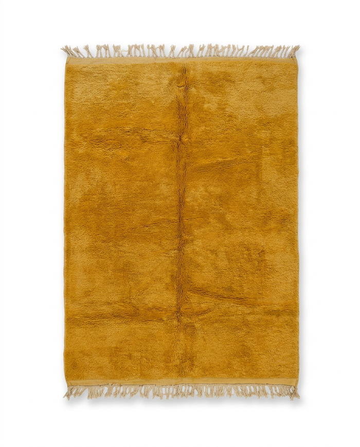 Moroccan Middle Atlas Plain Pile Carpet — Deep Saffron Hand-Knotted Wool