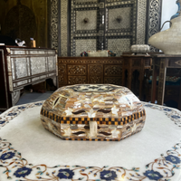Octagonal Mother of Pearl & Wood Inlay Jewellery Box — Velvet-Lined with Arabesque Lid