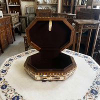 Octagonal Mother of Pearl & Wood Inlay Jewellery Box — Velvet-Lined with Arabesque Lid