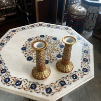 Cloisonné Enamel Candlesticks — Crimson & Gold Arabesque, Matching Pair