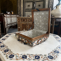 Square Abalone & Mother of Pearl Jewellery Box — Polychrome Floral Arabesque with Diamond Border