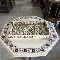 Camel Bone & Resin Inlay Serving Tray — Star Medallion with Petal Rosettes & Striped Border