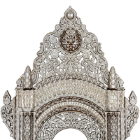 Monumental Antique Mirror — Hand-Inlaid Mother of Pearl & Camel Bone with Pierced Crown
