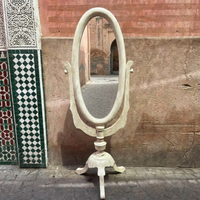 Camel Bone Mosaic Full-Length Cheval Mirror — Oval Frame on Tripod Stand