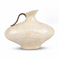 Camel Bone & Brass Ewer — Hand-Inlaid Low Belly Pitcher Form