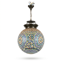 Moorish Mosaic Glass Globe Pendant — Multicolour Triangle Tile Sphere, Single
