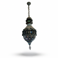 Moorish Cloisonné Enamel Pendant Lanterns — Hand-Enamelled Polychrome Globe, Matching Pair