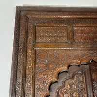 Antique Hand-Carved Wooden Door — Full Floral Lattice with Moorish Arch