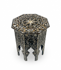 Syrian Octagonal Side Table — Hand-Inlaid Mother of Pearl on Black Lacquer