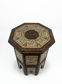 Syrian Octagonal Side Table — Hand-Carved Walnut with Mother of Pearl Inlay