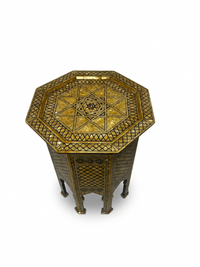 Syrian Octagonal Side Table — Camel Bone & Wood Marquetry on Black Ebony