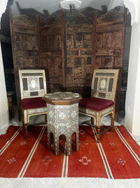 Syrian Octagonal Side Table — Camel Bone, Mother of Pearl & Wood Marquetry on Ebony