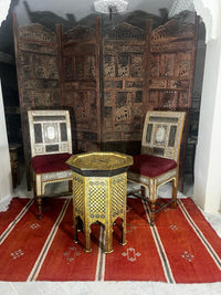 Syrian Octagonal Side Table — Camel Bone & Wood Marquetry on Black Ebony