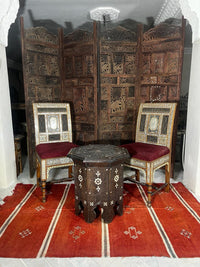 Syrian Octagonal Side Table — Hand-Carved Walnut with Mother of Pearl Accents