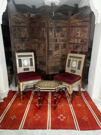 Syrian Octagonal Low Table — Hand-Inlaid Mother of Pearl & Camel Bone on Ebony Turned Legs