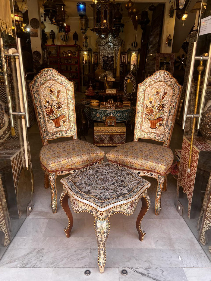 Mother of Pearl Salon Set — Low Table & 2 Chairs