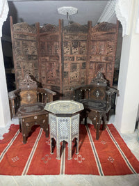 Syrian Octagonal Side Table — Full Mother of Pearl Mosaic on Ebony Base