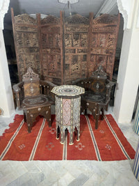 Syrian Octagonal Side Table — Camel Bone, Mother of Pearl & Wood with Ottoman Tughra Medallion
