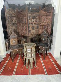 Syrian Octagonal Side Table — Camel Bone, Mother of Pearl & Wood with Islamic Star Medallion