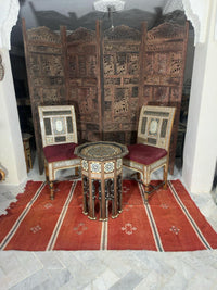 Syrian Octagonal Side Table — Camel Bone, Mother of Pearl & Walnut with Open Carved Arches