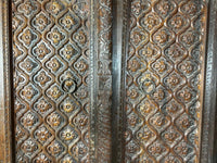 Antique Hand-Carved Wooden Door — Full Floral Lattice with Moorish Arch