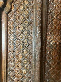 Antique Hand-Carved Wooden Door — Full Floral Lattice with Moorish Arch