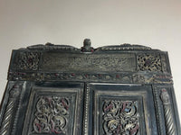 Antique Hand-Carved & Painted Double Door — Calligraphy Frieze with Floral & Rosette Panels