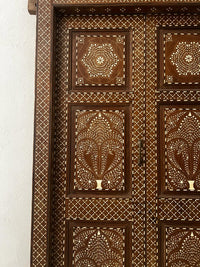 Hand-Inlaid Double Door with Transom — Camel Bone & Wood in Palmette & Rosette Panels