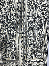 Hand-Inlaid Double Door — Camel Bone on Black Resin with Peacock & Vine Arabesque