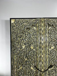 Hand-Inlaid Double Door — Camel Bone on Black Resin with Peacock & Vine Arabesque