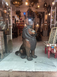 Life-Size Bronze Lion Sculpture — Seated Guardian in Dark Patina