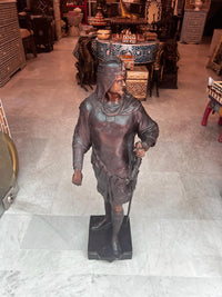 Life-Size Bronze Warrior Sculpture — Standing Armoured Sentinel on Bronze Base