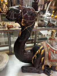 Life-Size Seated Camel Sculpture — Hand-Decorated with Silver & Gold Ceremonial Saddle