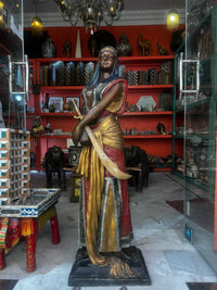 Bronze Female Warrior Sculpture — Orientalist Sword Bearer in Polychrome Patina
