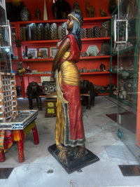 Bronze Female Warrior Sculpture — Orientalist Sword Bearer in Polychrome Patina