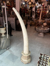 Monumental Camel Bone Tusk Sculptures — Hand-Painted Matching Pair