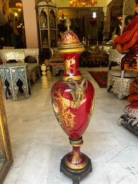 Napoléon III Porcelain Urns — Crimson & Gilt Bronze with Hand-Painted Cartouches, Matching Pair