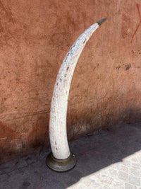 Monumental Mother of Pearl Tusk Sculptures — Brass-Mounted Matching Pair