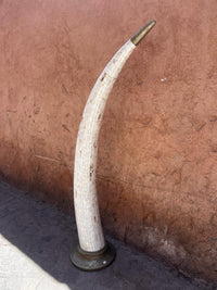 Monumental Mother of Pearl Tusk Sculptures — Brass-Mounted Matching Pair
