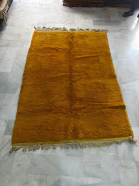 Moroccan Middle Atlas Plain Pile Carpet — Deep Saffron Hand-Knotted Wool