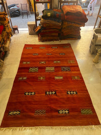 Monumental Moroccan Kilim — Burnt Sienna Field with Scattered Tribal Motifs, Hand-Woven Wool