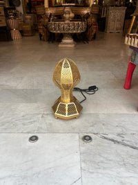 Moorish Brass Table Lamps — Hand-Pierced Arabesque Lattice, Matching Pair