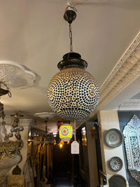 Moorish Mosaic Glass Globe Pendant — Multicolour Triangle Tile Sphere, Single