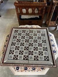 Wood & Mother of Pearl Chess Board — Geometric Inlaid Squares on Espresso Ground, Board Only