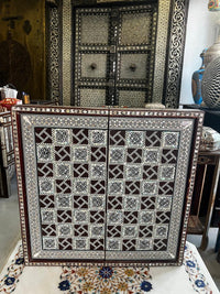 Wood & Mother of Pearl Chess Board — Geometric Inlaid Squares on Espresso Ground, Board Only