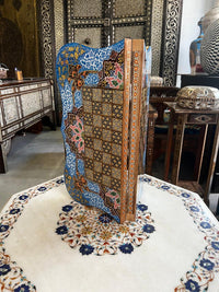 Khatam & Hand-Painted Lacquer Chess Board — Cobalt Blue Floral Border with Shaped Edge, Board Only