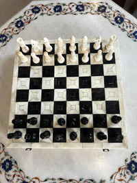Camel Bone Chess Set — Ivory & Black Inlaid Board with Hand-Carved Bone Pieces, Full Set